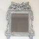 Louis XVI Style Mirror in Carved Wood with Grey Patina and Dove Pediment