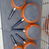 5 orange flower pans enamelled Aubecq