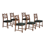 1970s, set of 6 Danish dining chairs, original condition, oak wood, furniture wool.