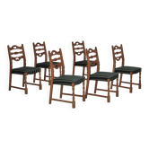 1970s, set of 6 Danish dining chairs, original condition, oak wood, furniture wool.