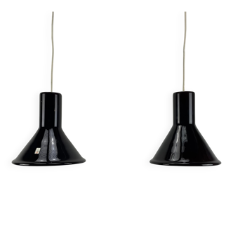 Pair of MINI glass purple pendants by P&T by Michael Bang for Holmegaard 1970