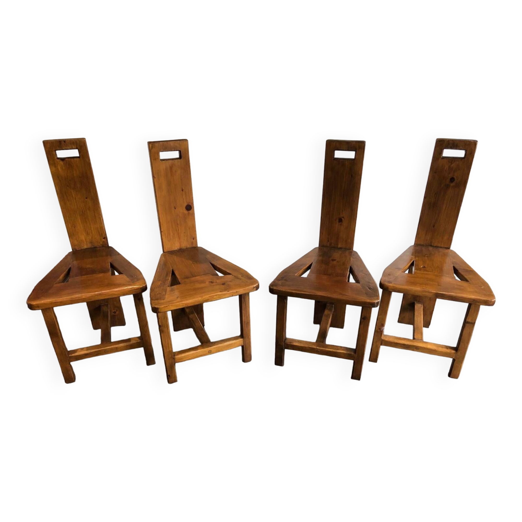 Suite of 4 brutalist-style tripod chairs