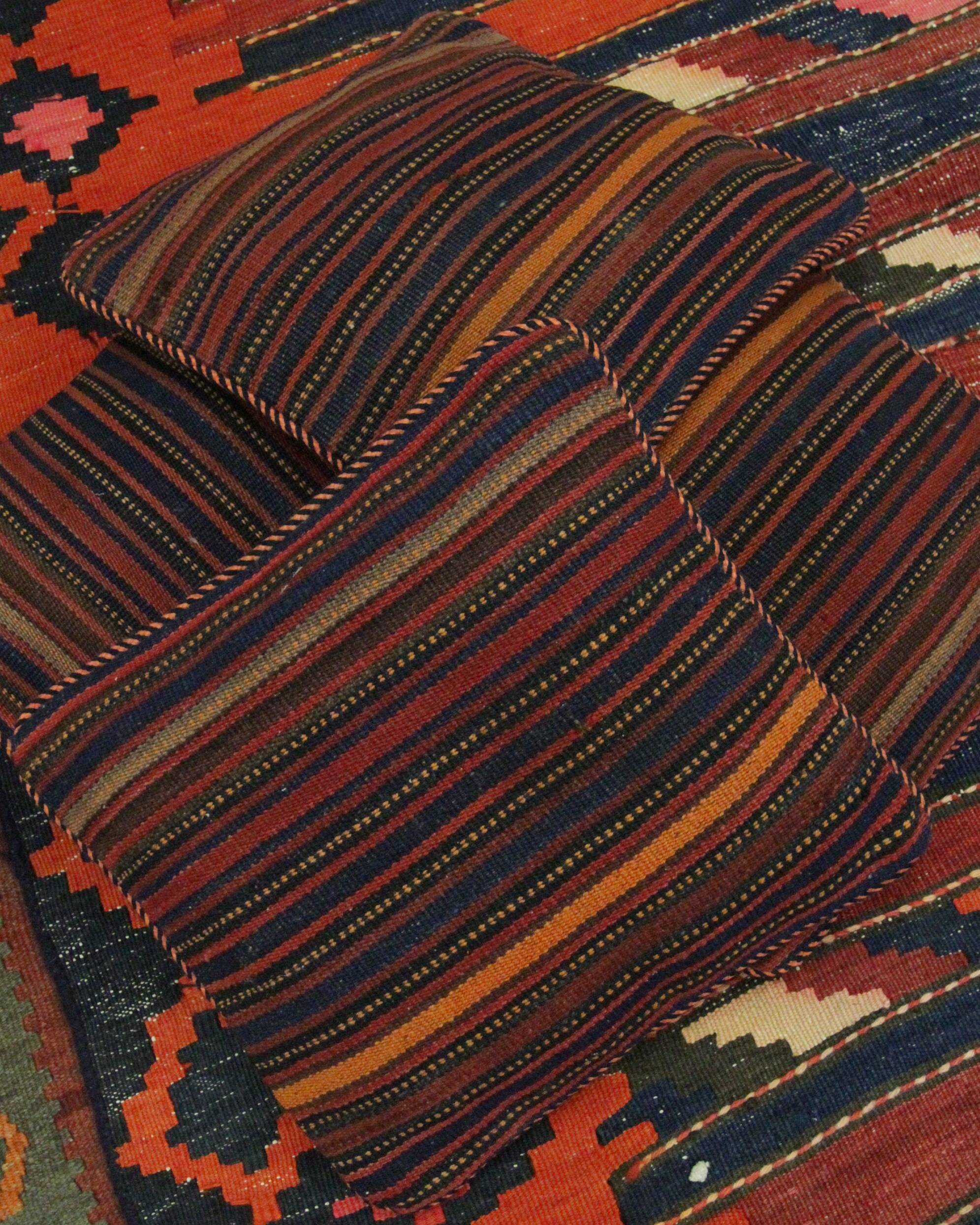Bold Striped Wool Kilim Cushion Cover Handmade Scatter Pillow 35x35cm