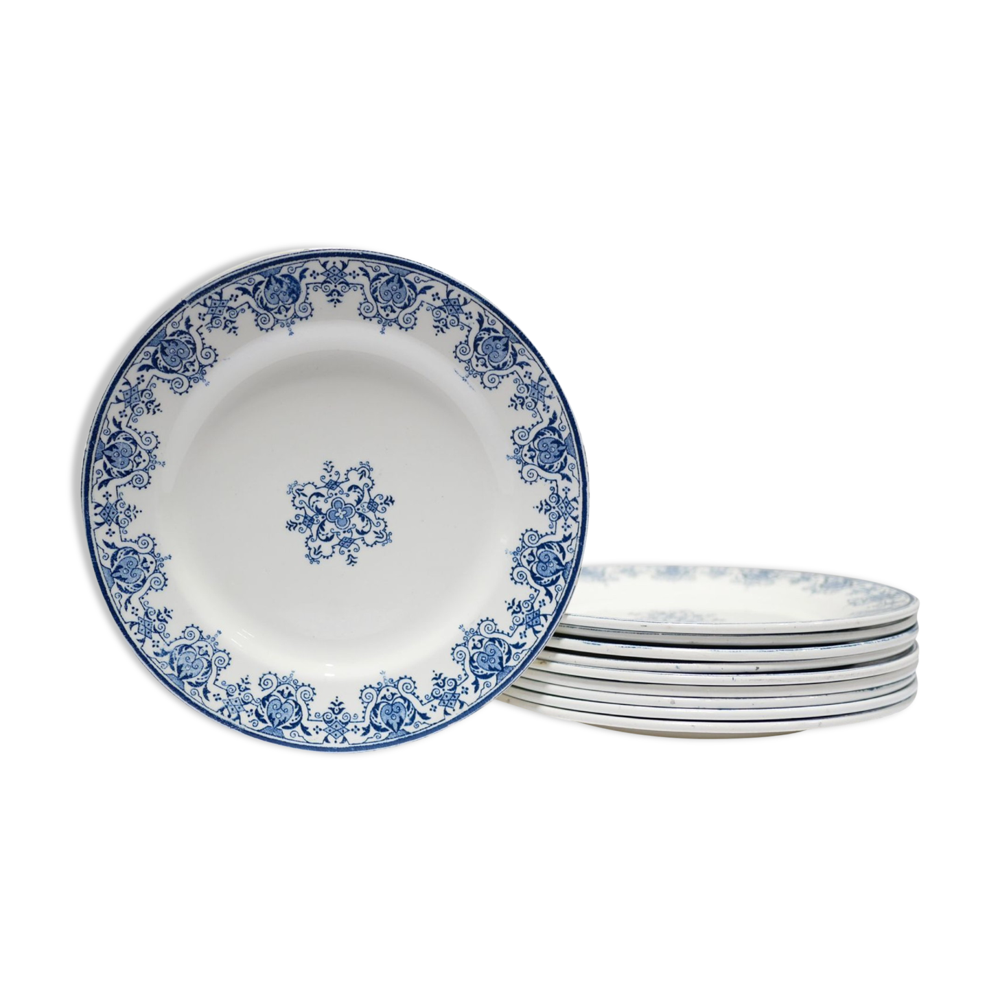 Series of 10 old Terre de Fer plates by L.G. for the earthenware factory of Clairefontaine