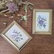 Set of 2 gilded frames under glass – V. Mappin purple flowers – 21.5 x 16.5 cm