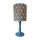 lampe à poser bois bleu, imprimé graphisme fleurs style vintage