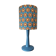 lampe à poser bois bleu, imprimé graphisme fleurs style vintage