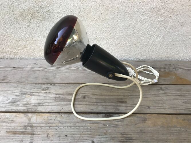 Lampe ancienne osram noir + support fil blanc + ampoule rouge années 70 vintage