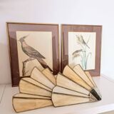 Set of 2 vintage shell or fan wall lights in glass paste and aged gold metal