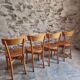 Set of 4 French bistro chairs, beech and plywood, 1960s, mid-century dining chairs.