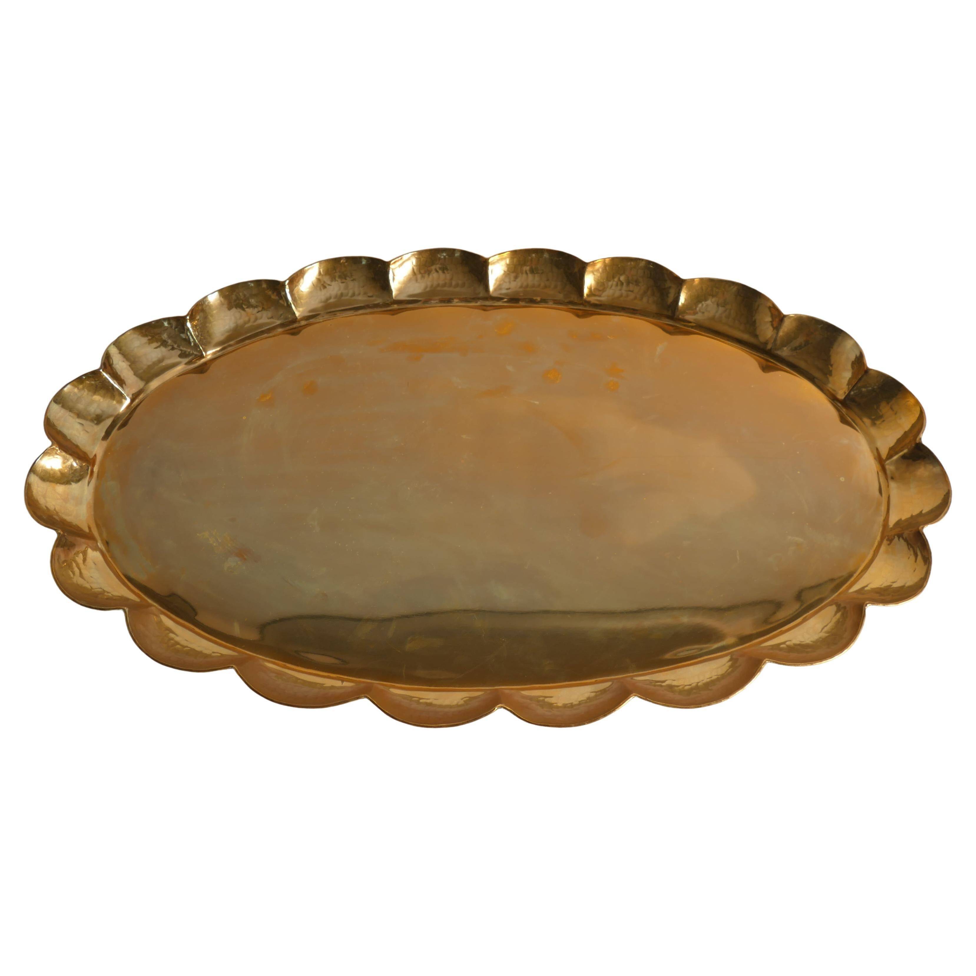 Hollywood Regency Oval Brass Tray by Arvid Johansson, Arvika Konstsmide, Sweden