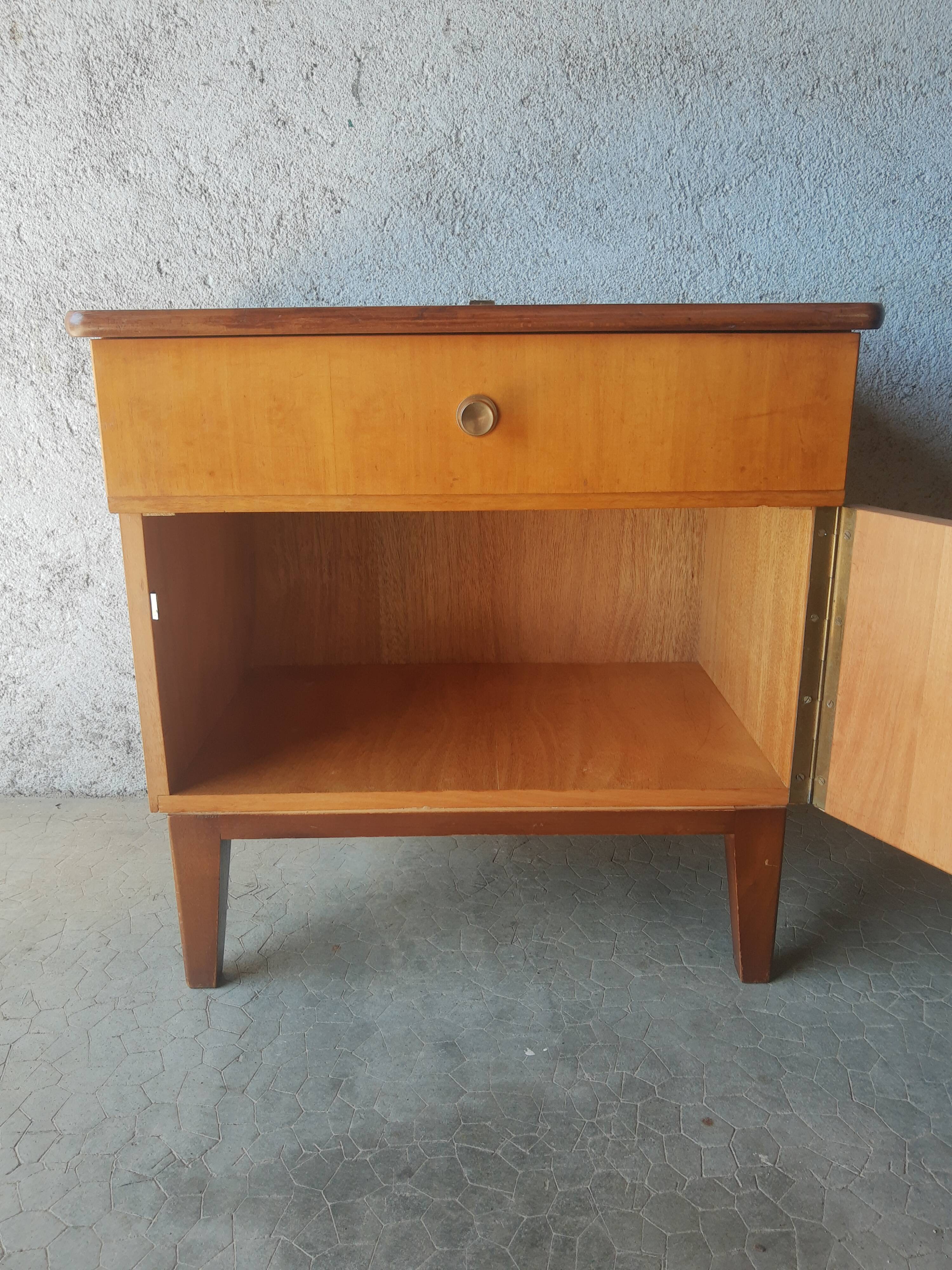 Vintage 70s light wood bedside table