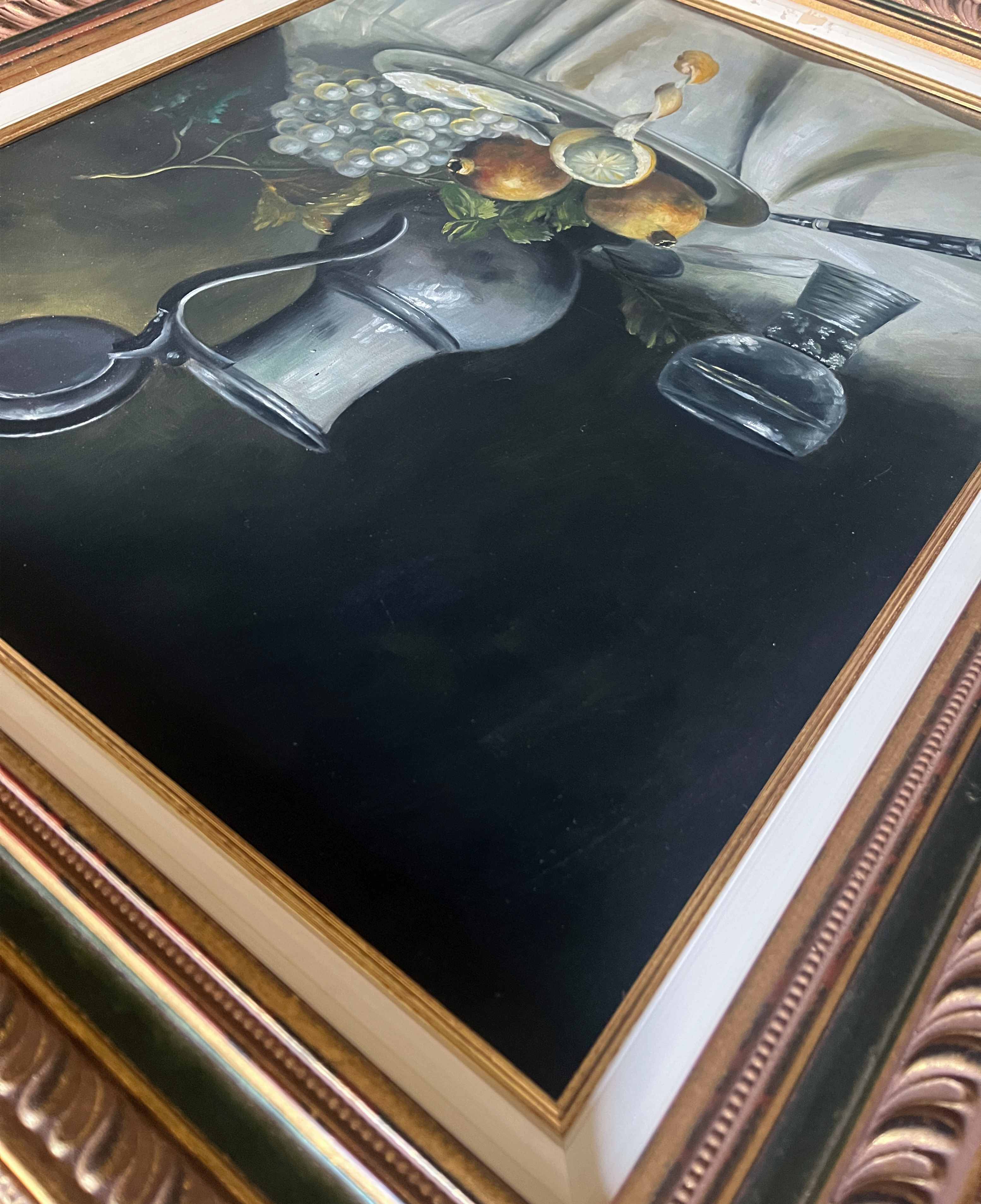 HST painting "Composition with fruits and oysters" signed Winston + frame