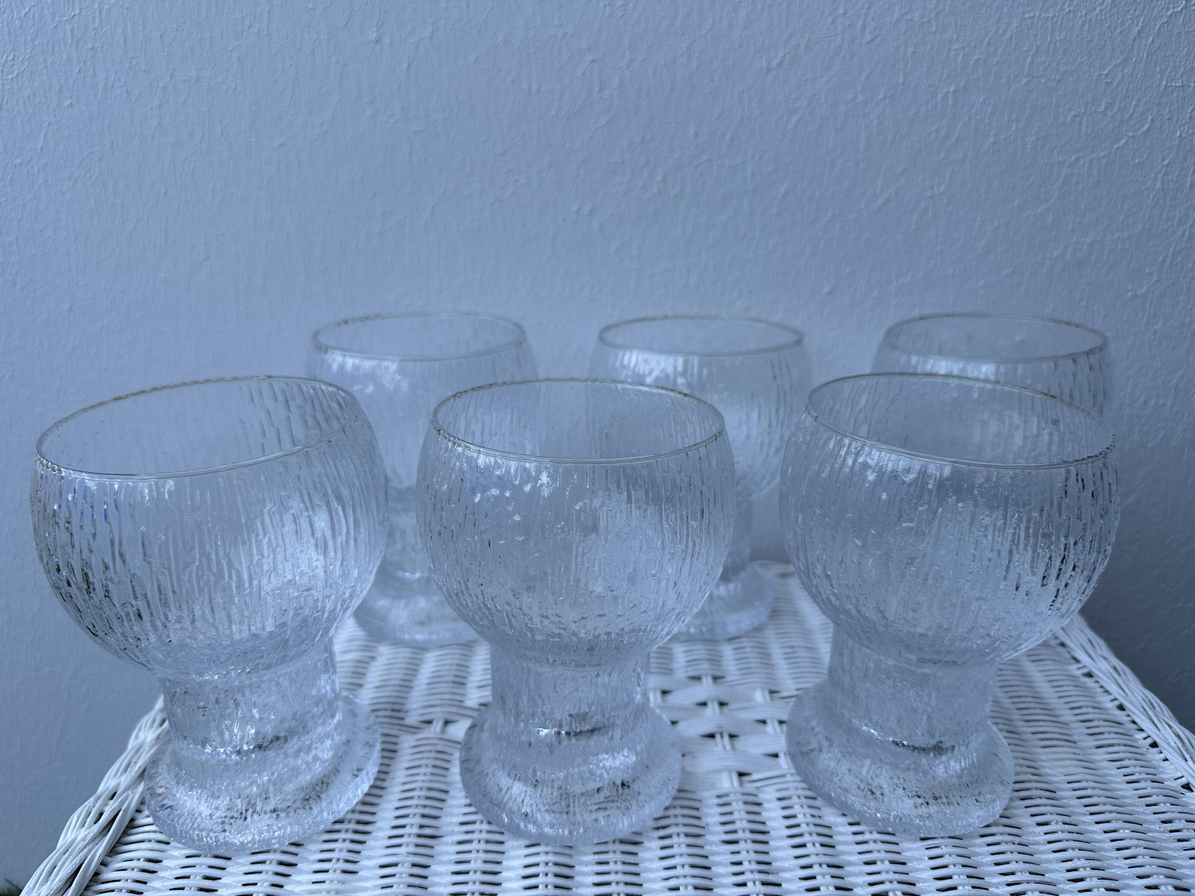 6 Finnish crystal glasses Timo Sarpaneva Kekkerit Ölkky Littala