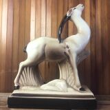 Old statue charles lemanceau antelope ceramic art deco vintage #a376