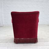1970s, Danish armchair, red furniture velour, ash wood.