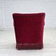 Fauteuil danois des années 1970, velours rouge, bois d'orme.