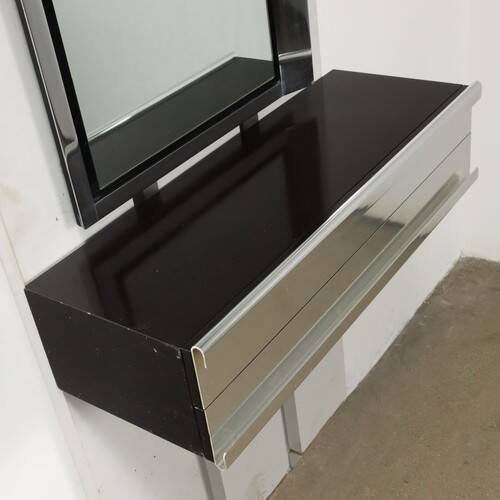 Vintage wooden console table with aluminum mirror, Italy, 1970s, original