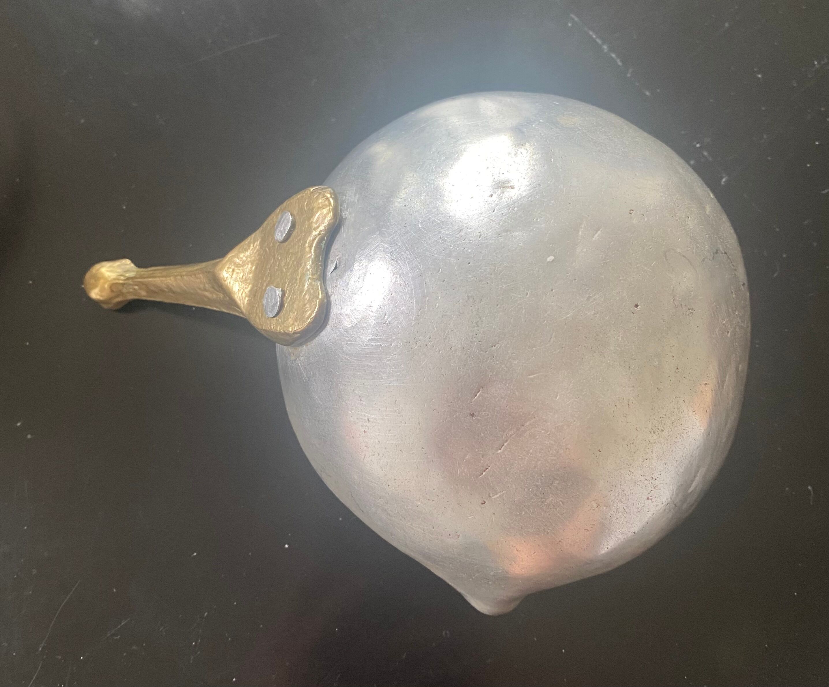 Large and rare Sicilian spoon in aluminum and brass