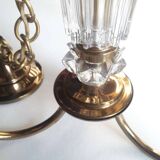 Chandelier 1950, 1960 3 lights gold metal and glass