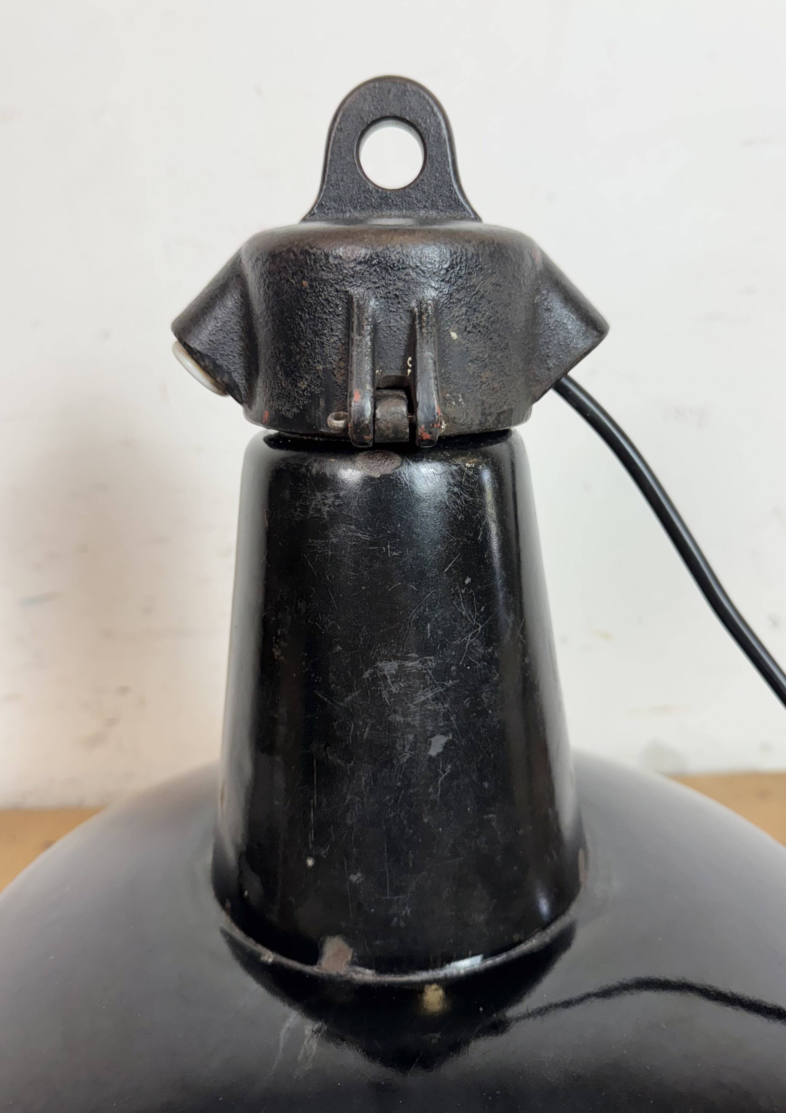 Industrial Black Enamel Factory Lamp with Cast Iron Top, 1950s