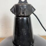 Industrial Black Enamel Factory Lamp with Cast Iron Top, 1950s