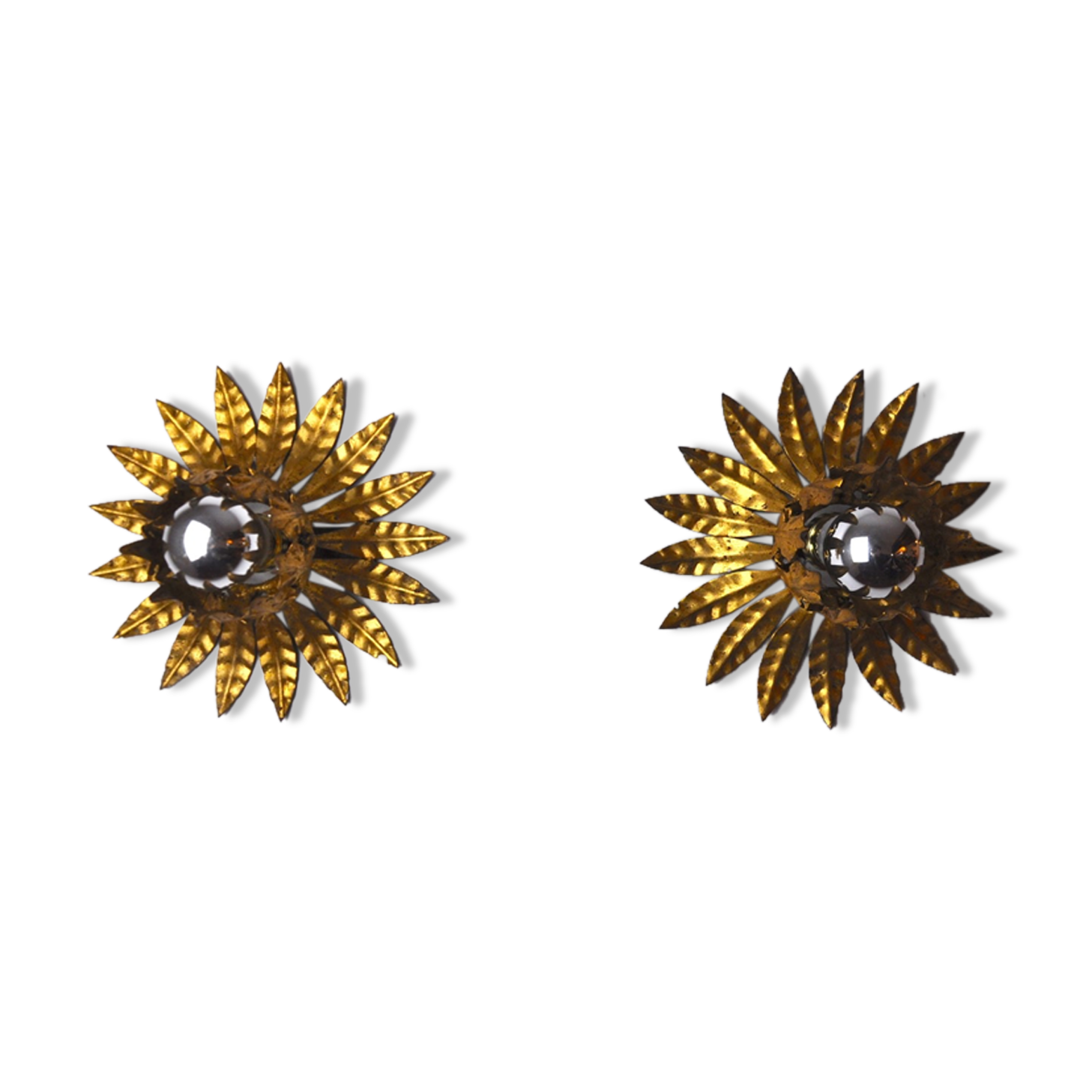 Pair of wall lamps " Soleil" by Ferro Arte, midcentuy, Spain