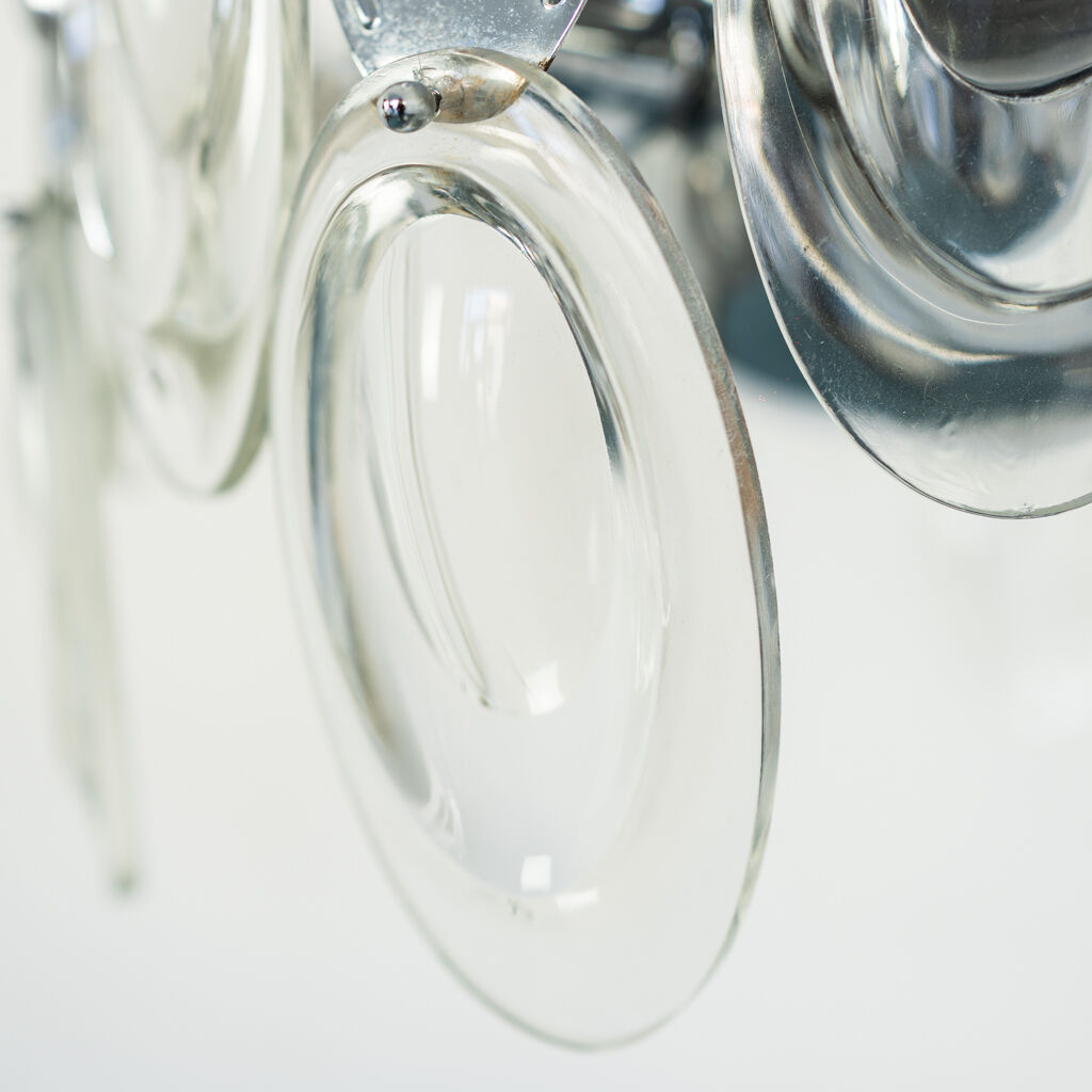 Chandelier 12 lights chrome metal 1970s vintage