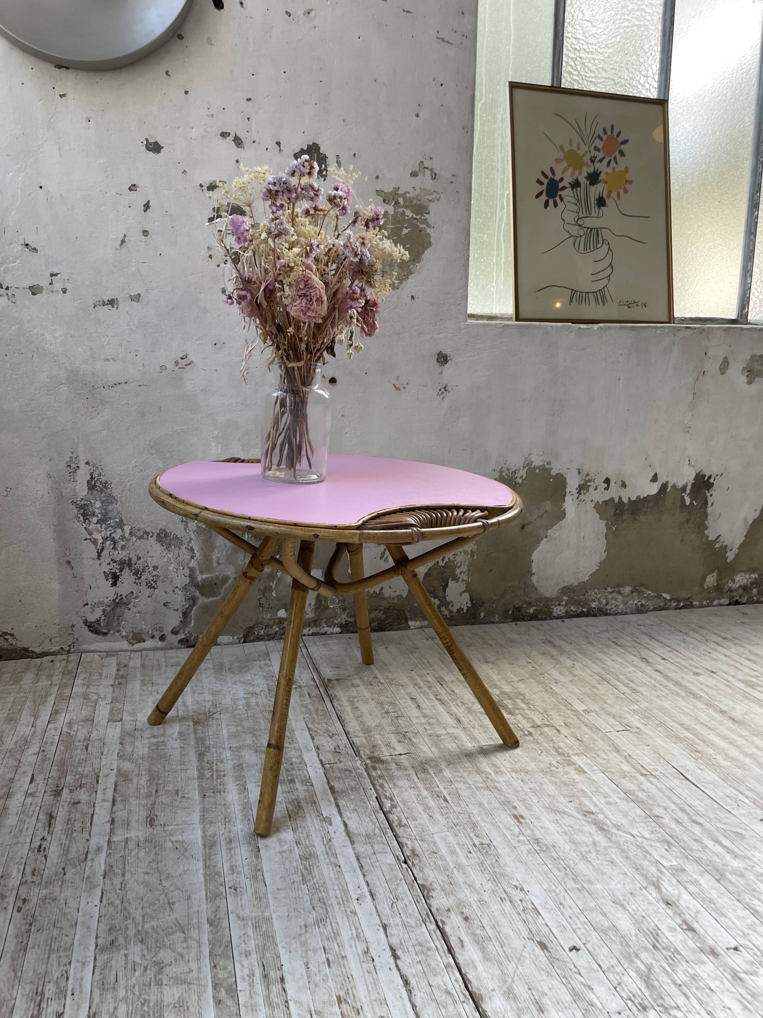 Vintage pink rattan coffee table