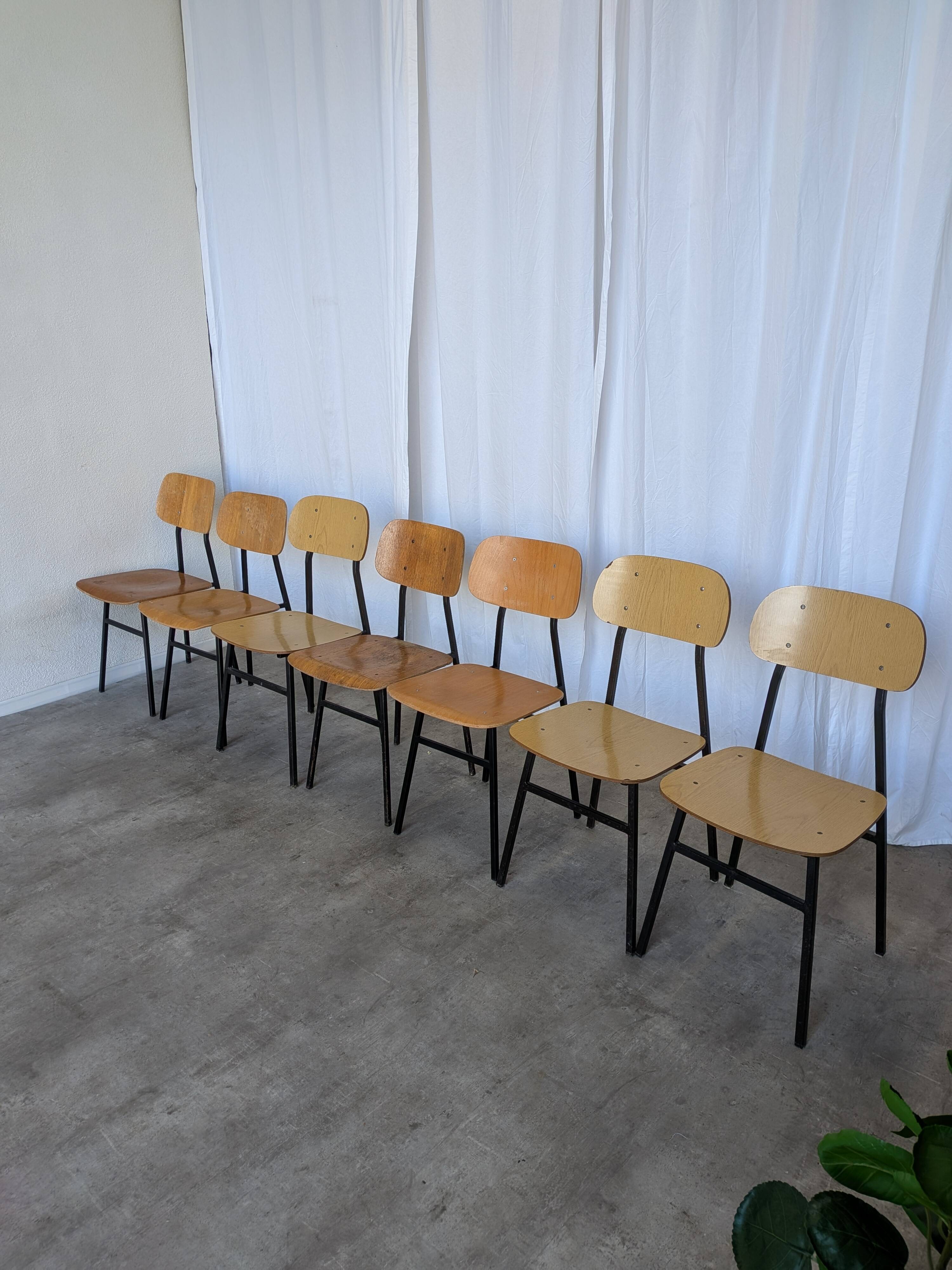 Set of 7 Vintage Industrial School Chairs / STOL Kamnik 1970s Yugoslavia