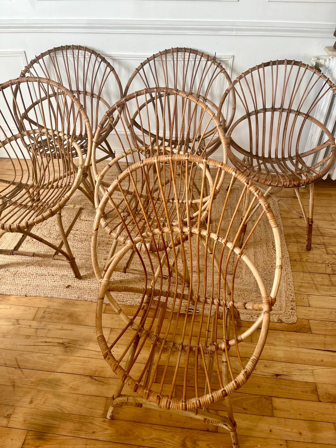 7 vintage rattan armchairs