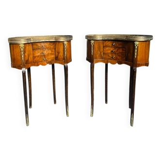 Pair of Louis XV style kidney bedside tables, 19th century