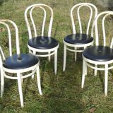 Set of 4 white and black Thonet bistro chairs