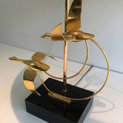 Brass Table Lamp with Wild Goose Flight, French Work, circa 1970