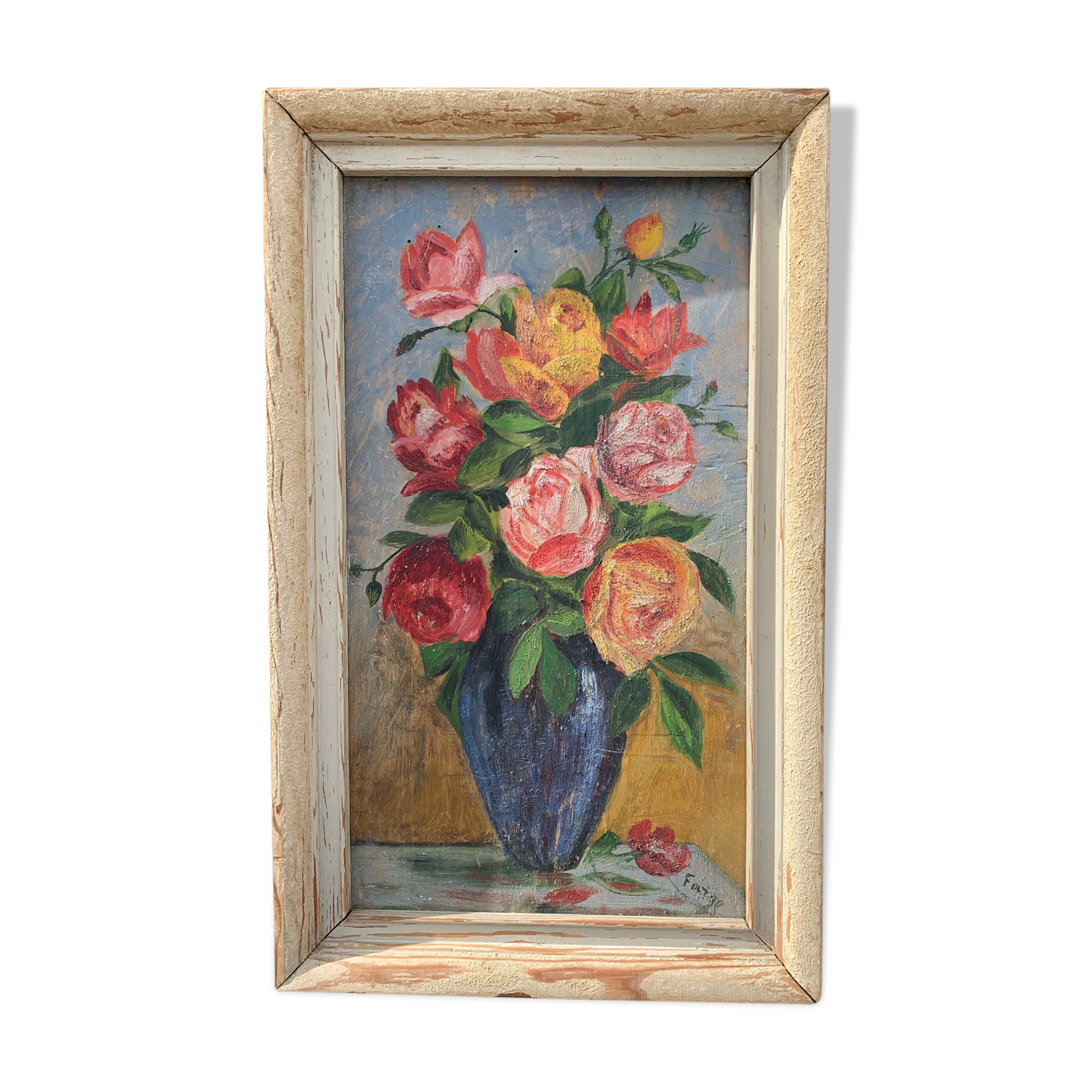 Bouquet of flowers oil on wood