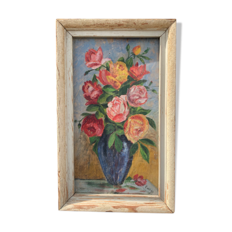 Bouquet of flowers oil on wood