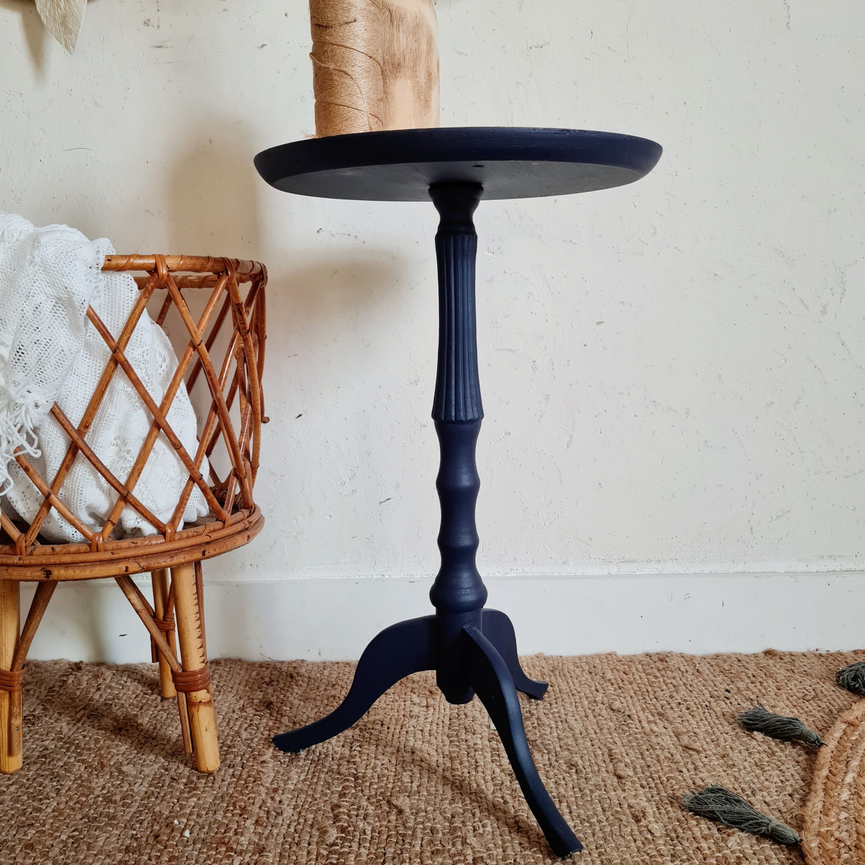 Side table blue base and raw top