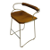 Bar stool with a vintage brass backrest and natural brown leather.