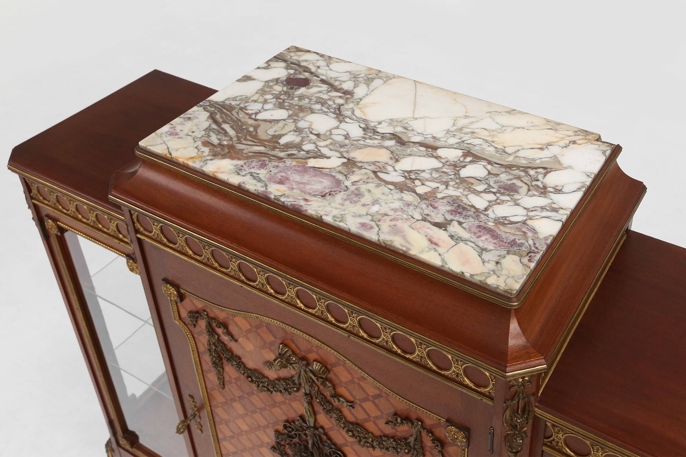 Rare Louis XVI display cabinet in marquetry with light, France ca. 1850