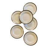 Set of 6 vintage semi-porcelain soup plates, Chinon de Céranord green and gold frieze
