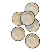 Set of 6 vintage semi-porcelain soup plates, Chinon de Céranord green and gold frieze