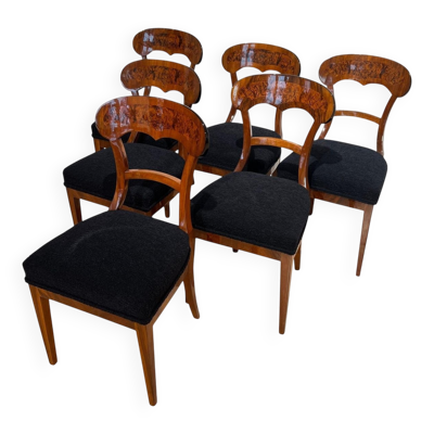 Chaises Biedermeier en noyer, placage de racines, sud de l'Allemagne, 1845, ensemble de 6.
