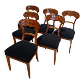 Chaises Biedermeier en noyer, placage de racines, sud de l'Allemagne, 1845, ensemble de 6.