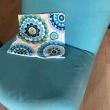 Pair of Sia cushion covers, in green and blue cotton