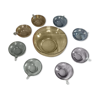 Salad bowl and its 8 crystal cups vintage 30s
