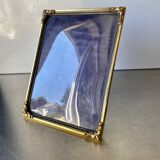 Cadre photo vintage en métal doré art déco 16,5 cm x 12,5 cm verre convexe