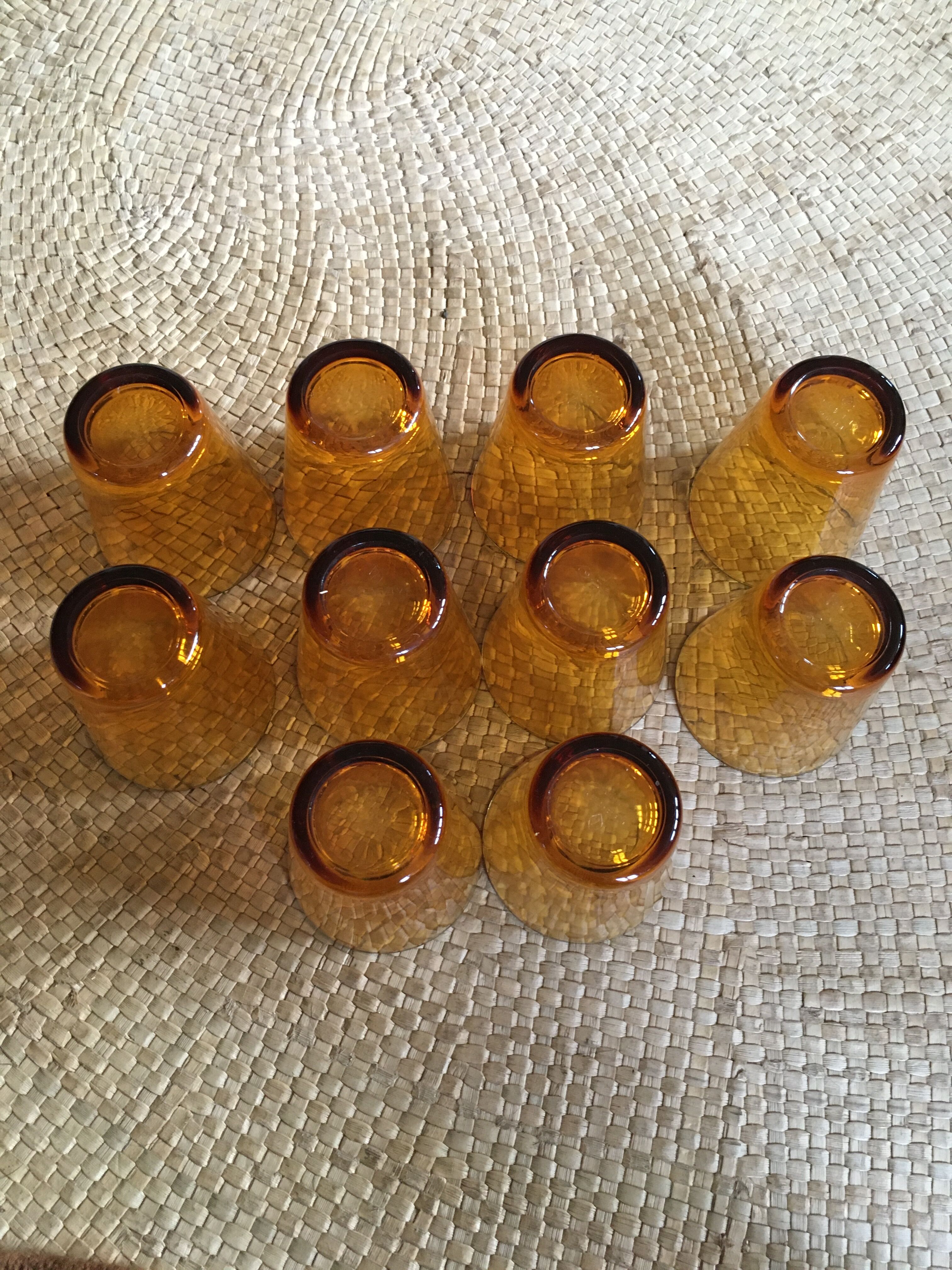 Series of 10 amber glasses