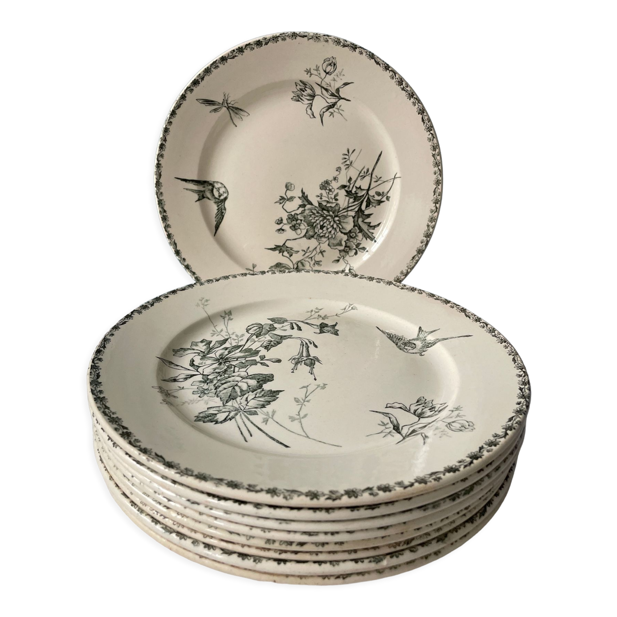 Set of 9 flat plates Terre de Fer XIXth Grand Dépôt E.Bourgeois
