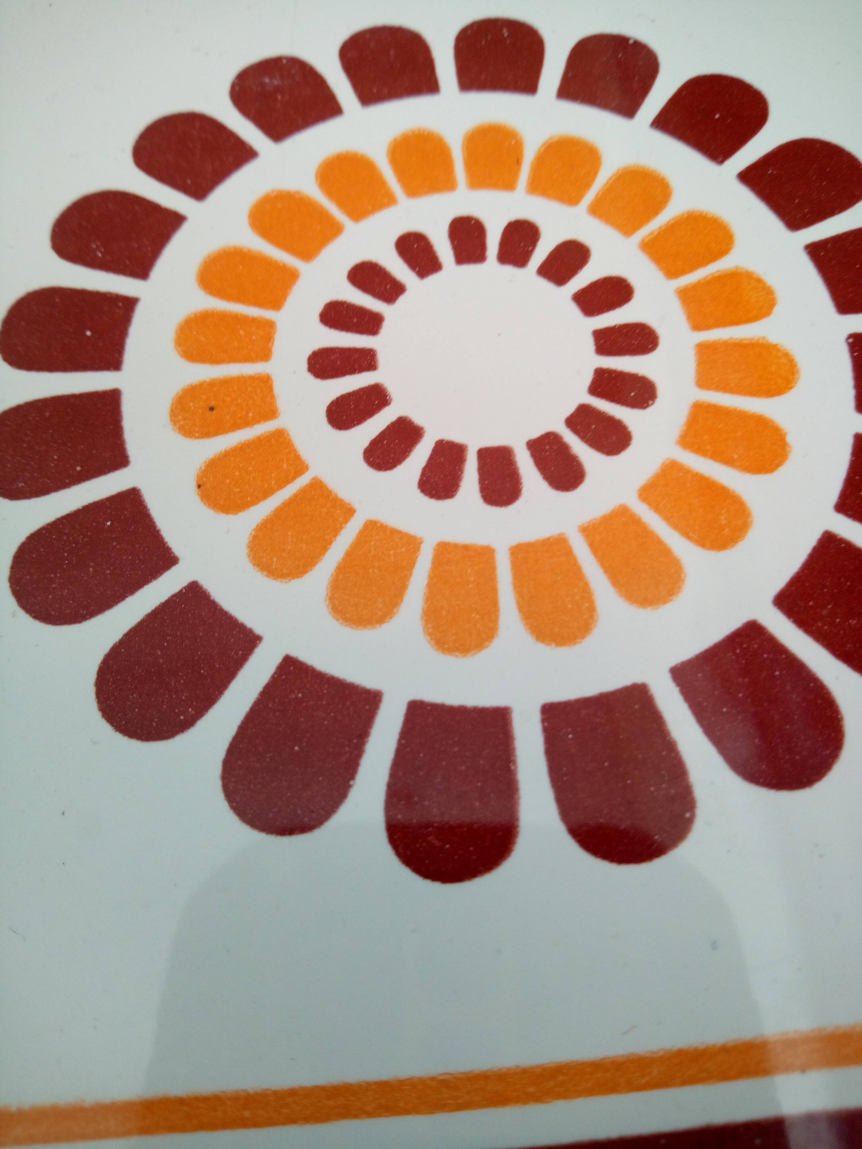 Set of decorative tiles from the 70s, orange pop flowers
