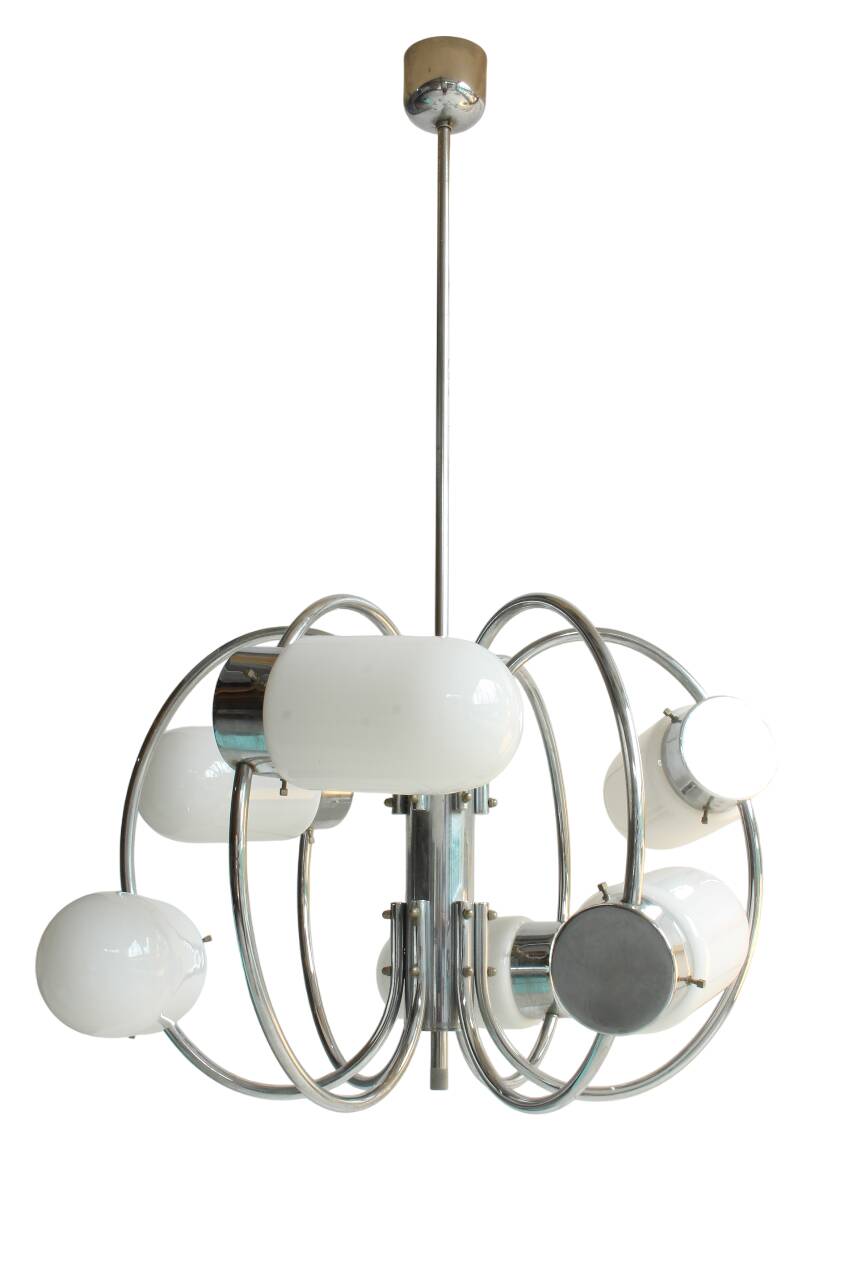 Space Age chrome-plated stylish pendant ceiling lamp, 1970s